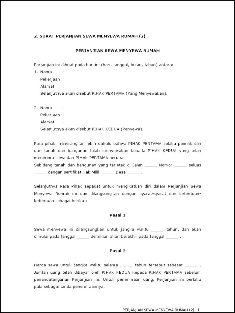 Contoh Surat Perjanjian Sewa Tanah Garapan