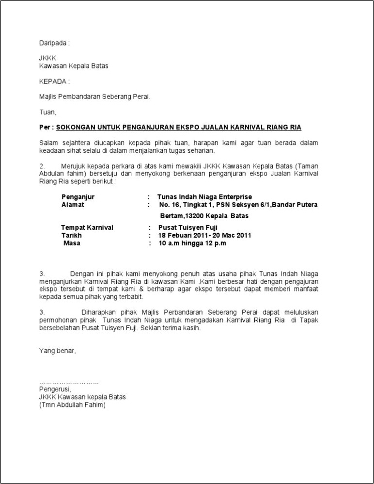 Contoh Surat Sokongan Untuk Program Dan Acara  CatalinahasBerry