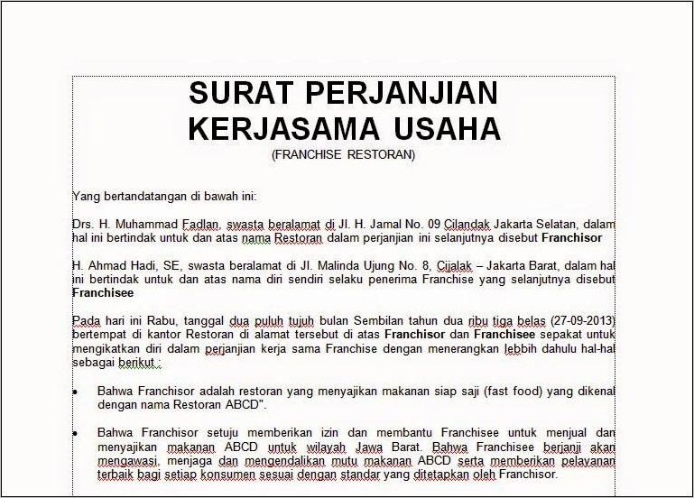 Contoh Surat Perjanjian Sewa Tempat Usaha Bulanan Lengkap