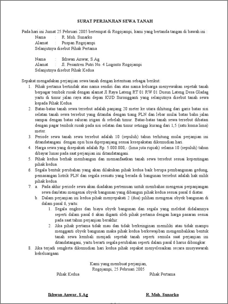 Contoh Surat Perjanjian Sewa Tempat Usaha Pdf