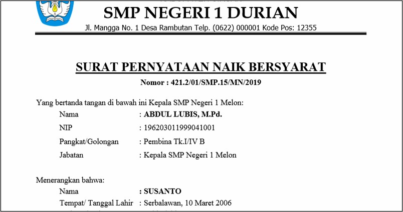 Contoh Surat Perjanjian Siswa Bermasalah