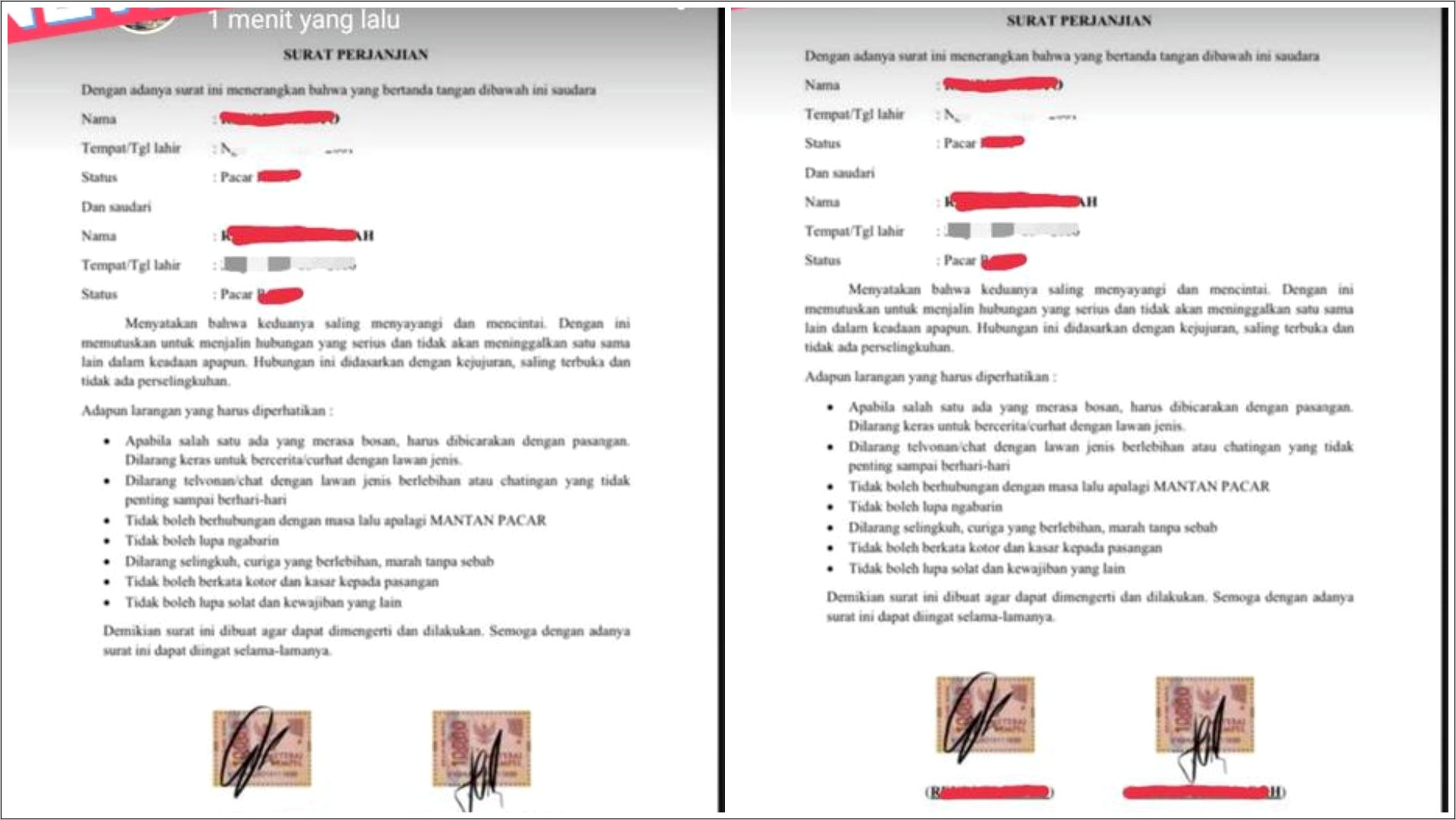 Contoh Surat Perjanjian Suami Istri Tentang Perselingkuhan