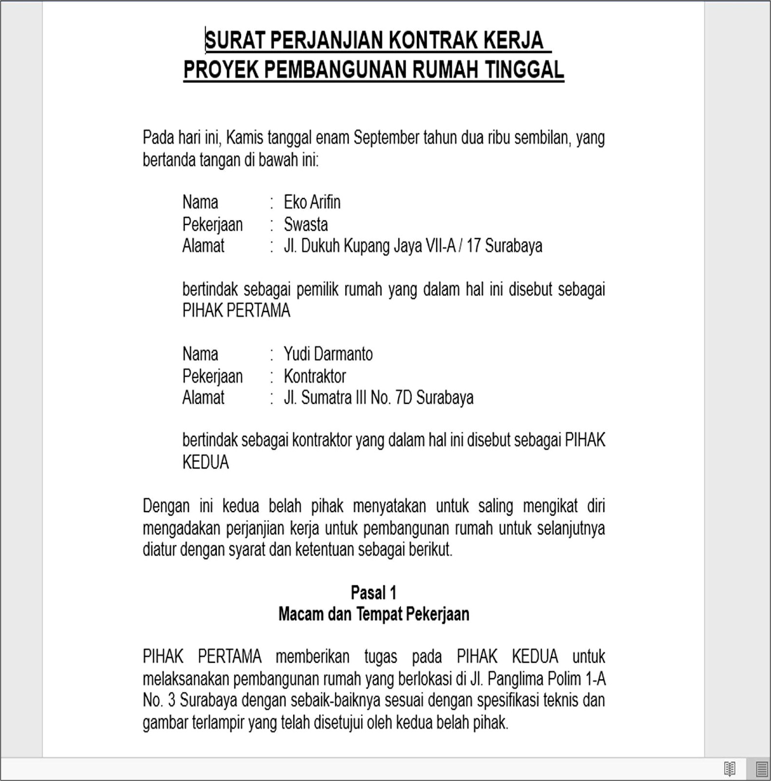 Contoh Surat Perjanjian Subcontraktor Bagus
