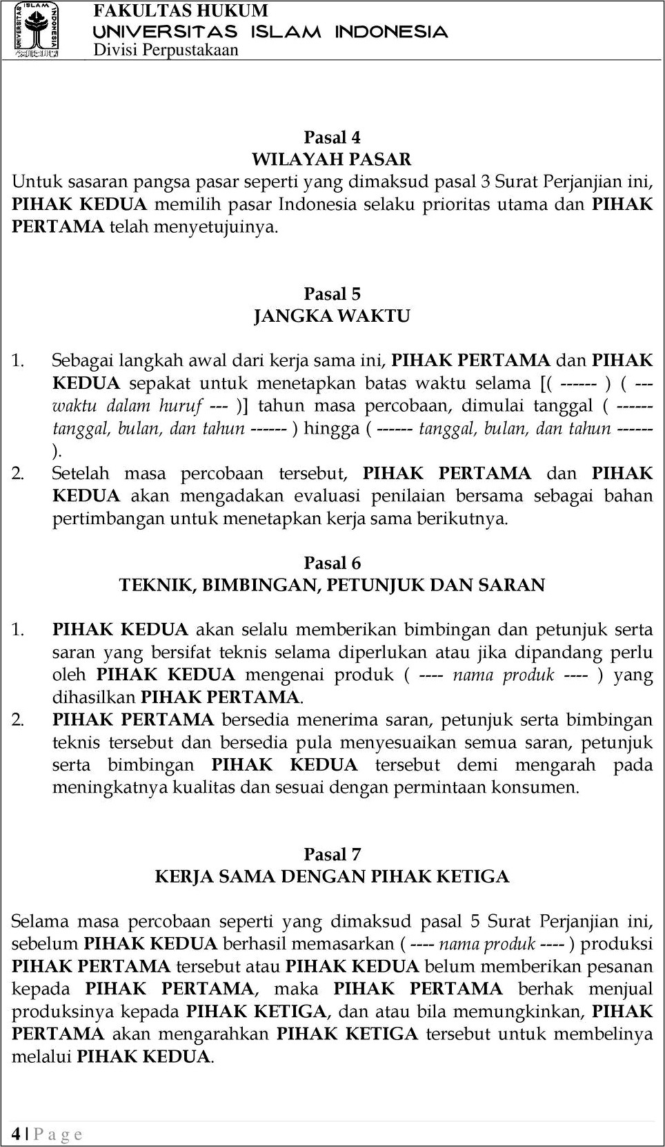 Contoh Surat Perjanjian Swakelola Word