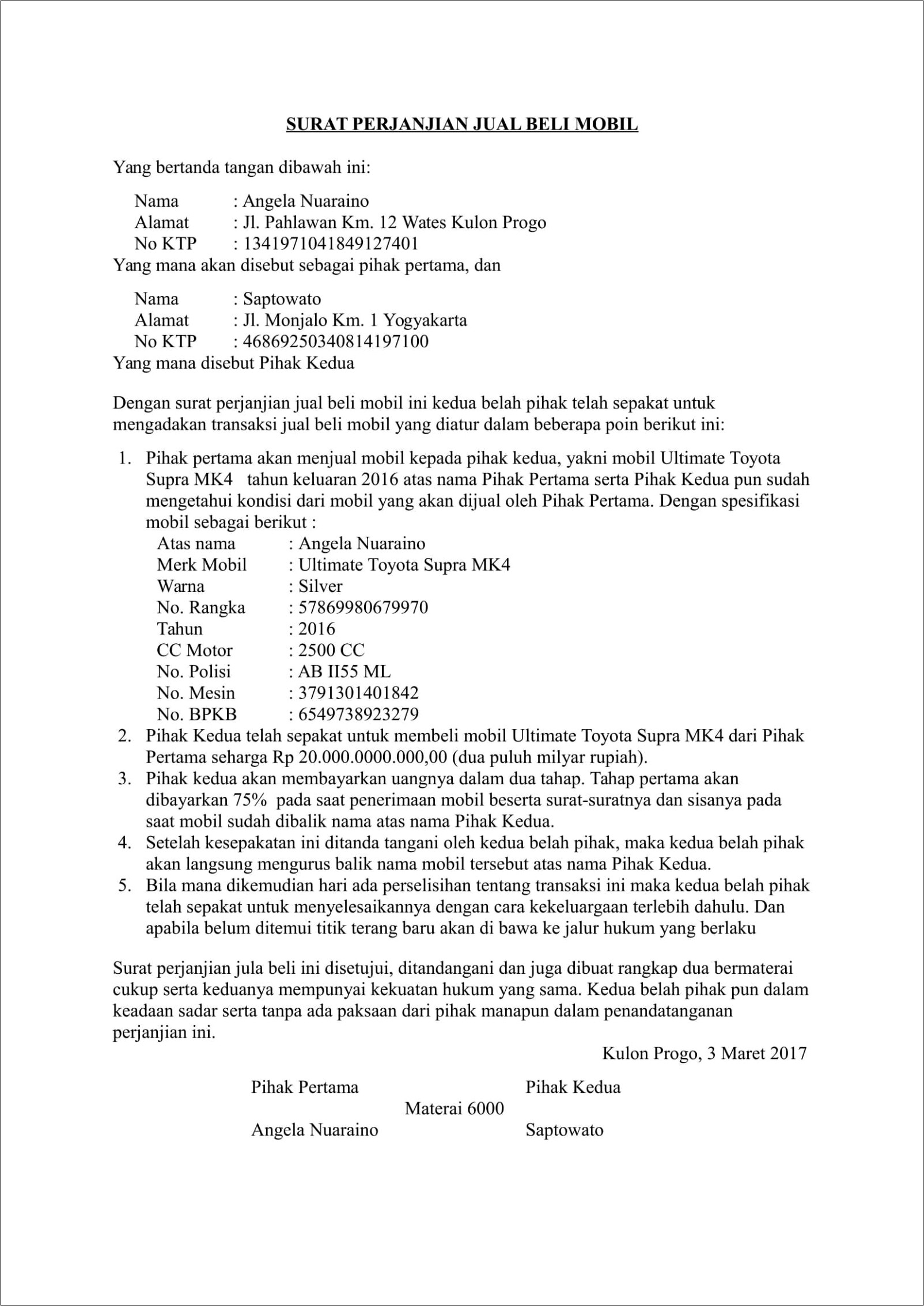 Contoh Surat Perjanjian Take Over Usaha
