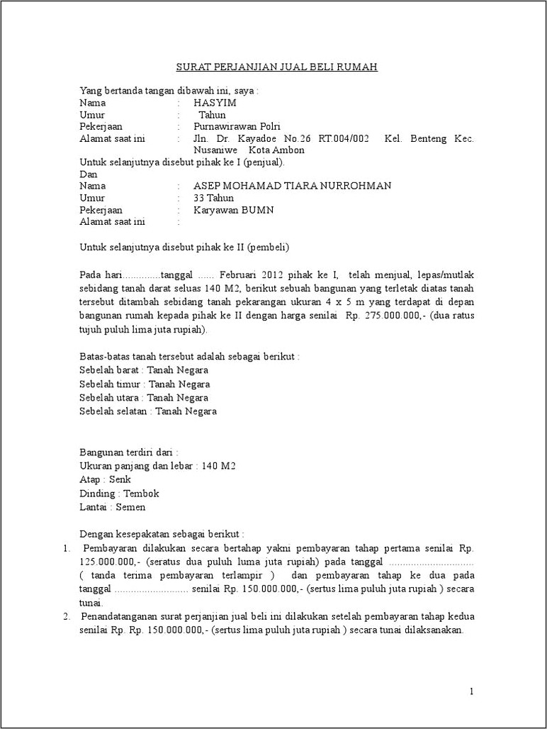 Contoh Surat Perjanjian Tanah Kavling