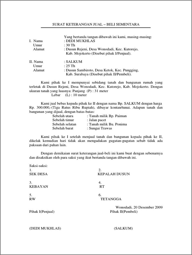 Contoh Surat Perjanjian Tidak Akan Ada Gugatan