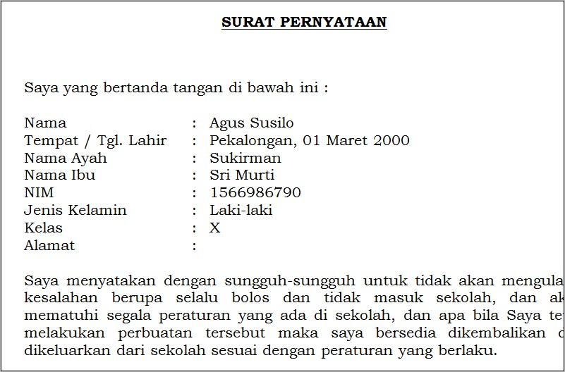 Contoh Surat Perjanjian Tidak Melakukan Kesalahan Diatas Materai Pdf