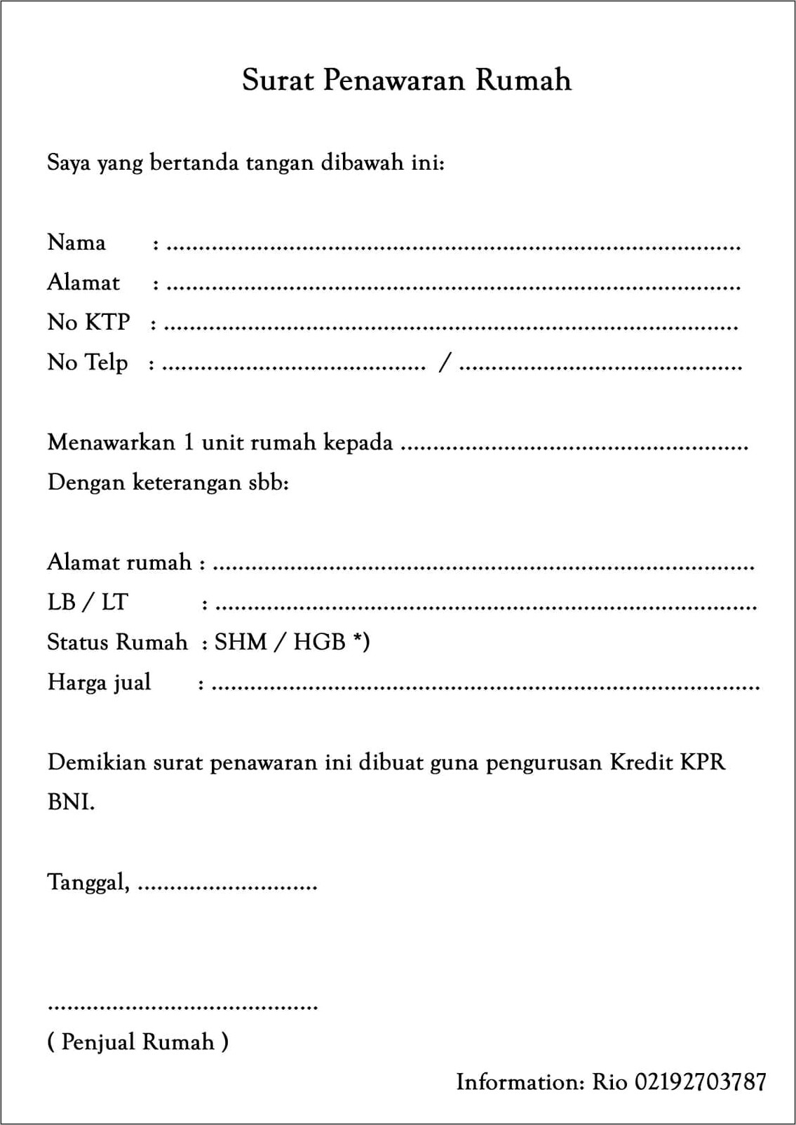 Contoh Surat Perjanjian Tinggal