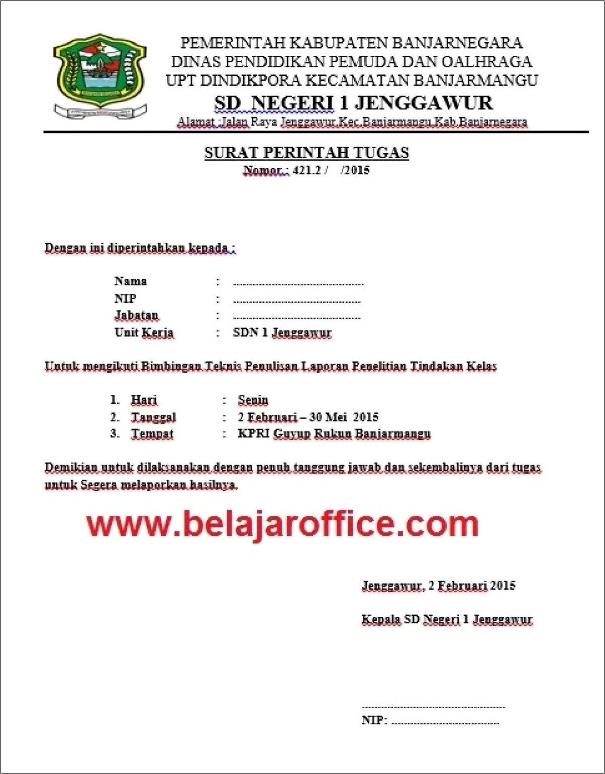 Contoh Surat Perjanjian Tugas Bahasa Indonesia