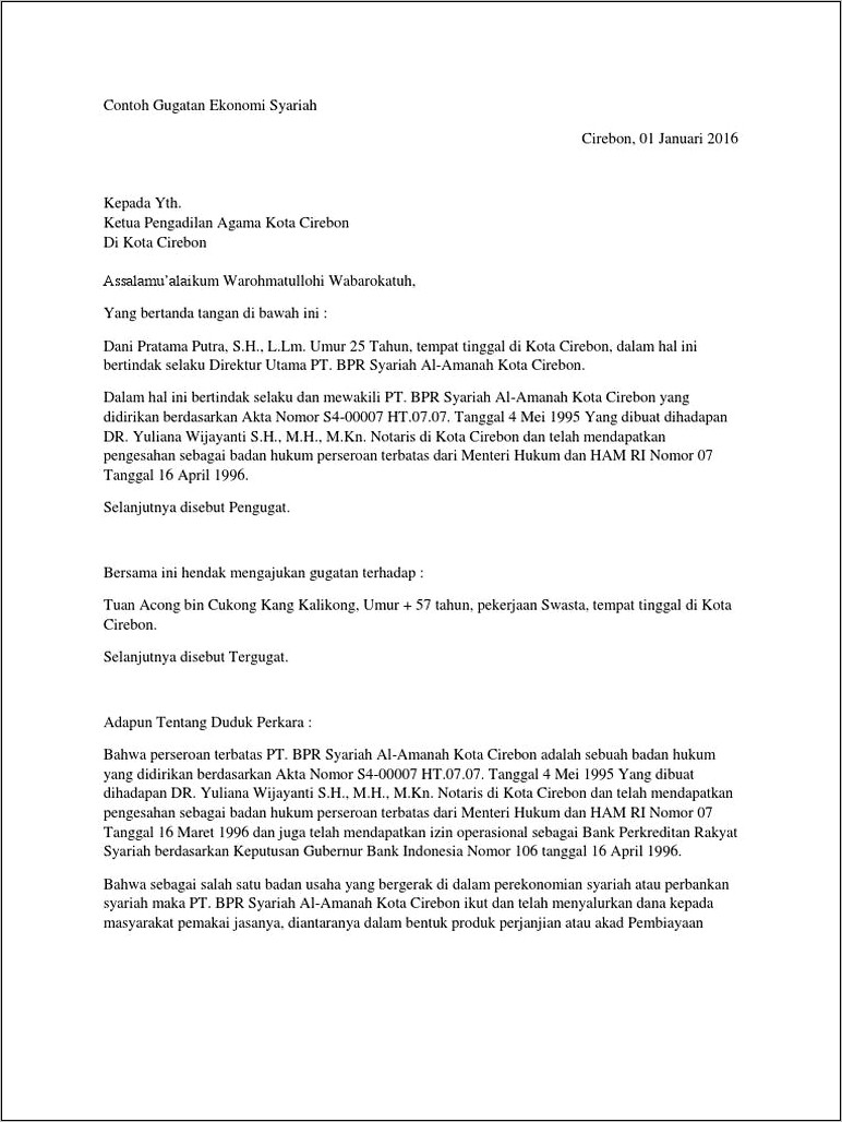 Contoh Surat Perjanjian Tuntutan Tanah Pengadilan