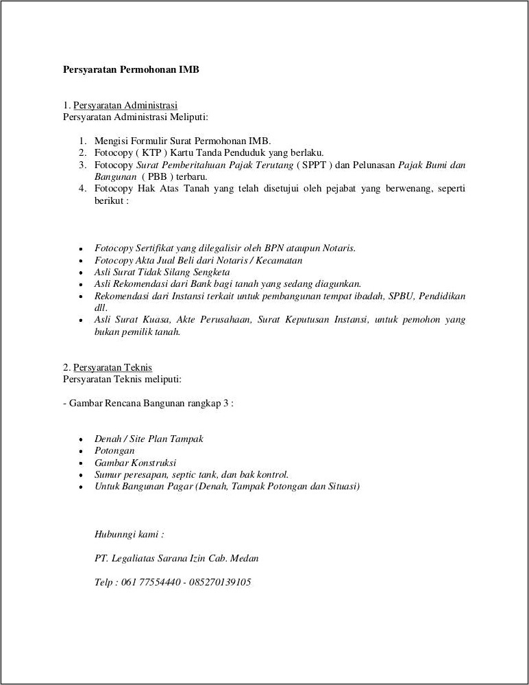 Contoh Surat Perjanjian Urus Imb