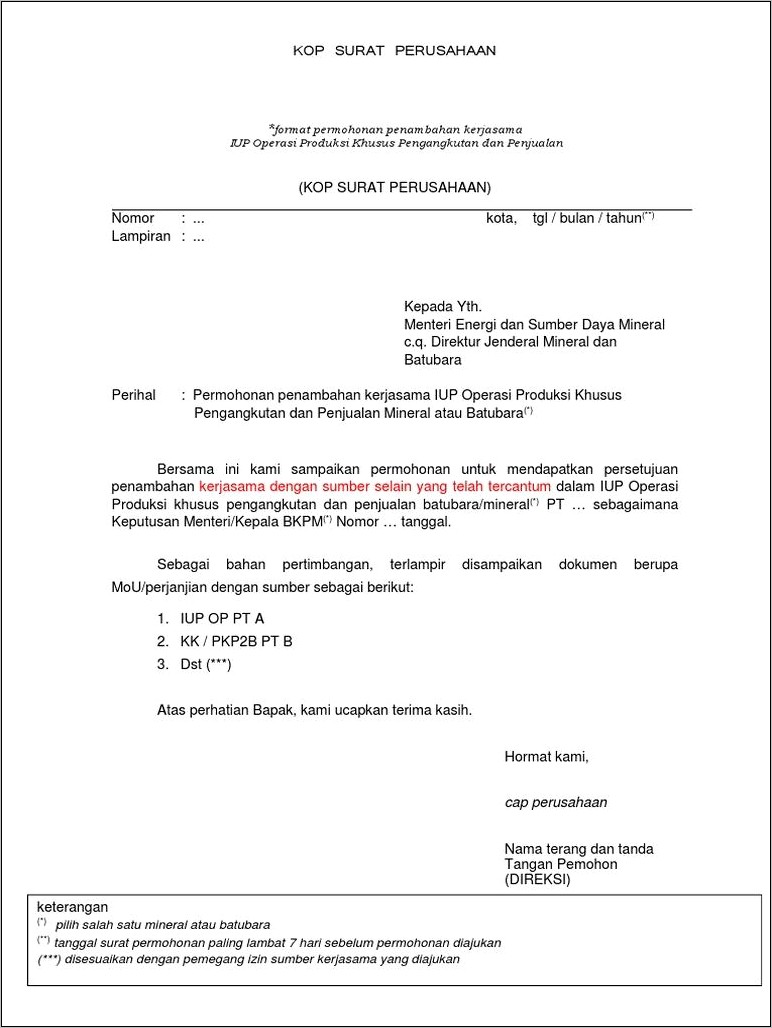 Contoh Surat Permohonan Advance Antar Perusahaan