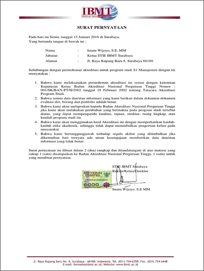 Contoh Surat Permohonan Akreditasi Program Studi