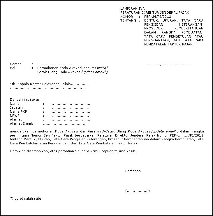 Contoh Surat Permohonan Aktivasi Dan Password Word