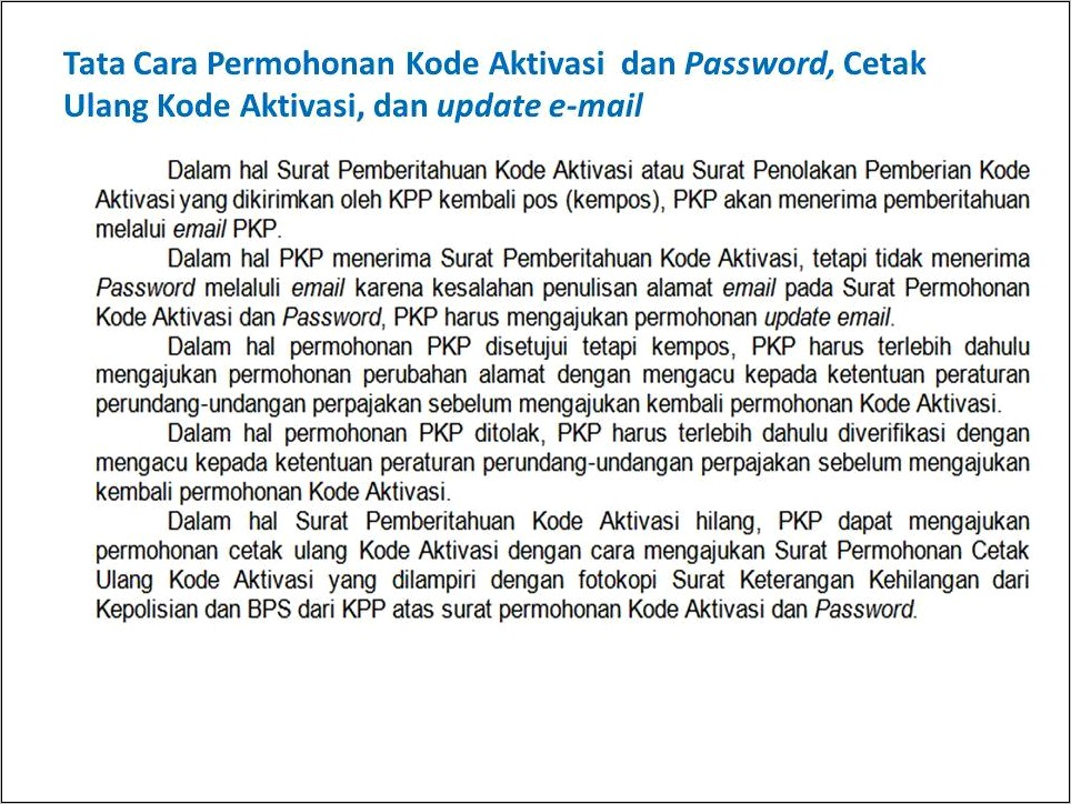 Contoh Surat Permohonan Aktivasi Dan Password