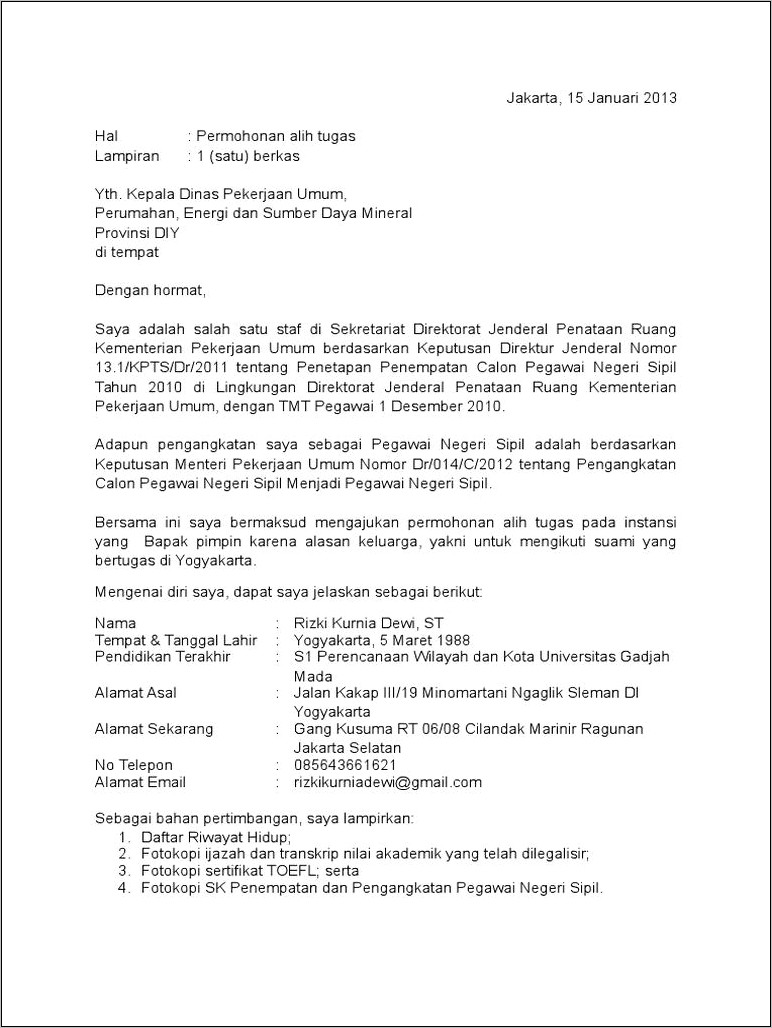 Contoh Surat Permohonan Alih Fungsi