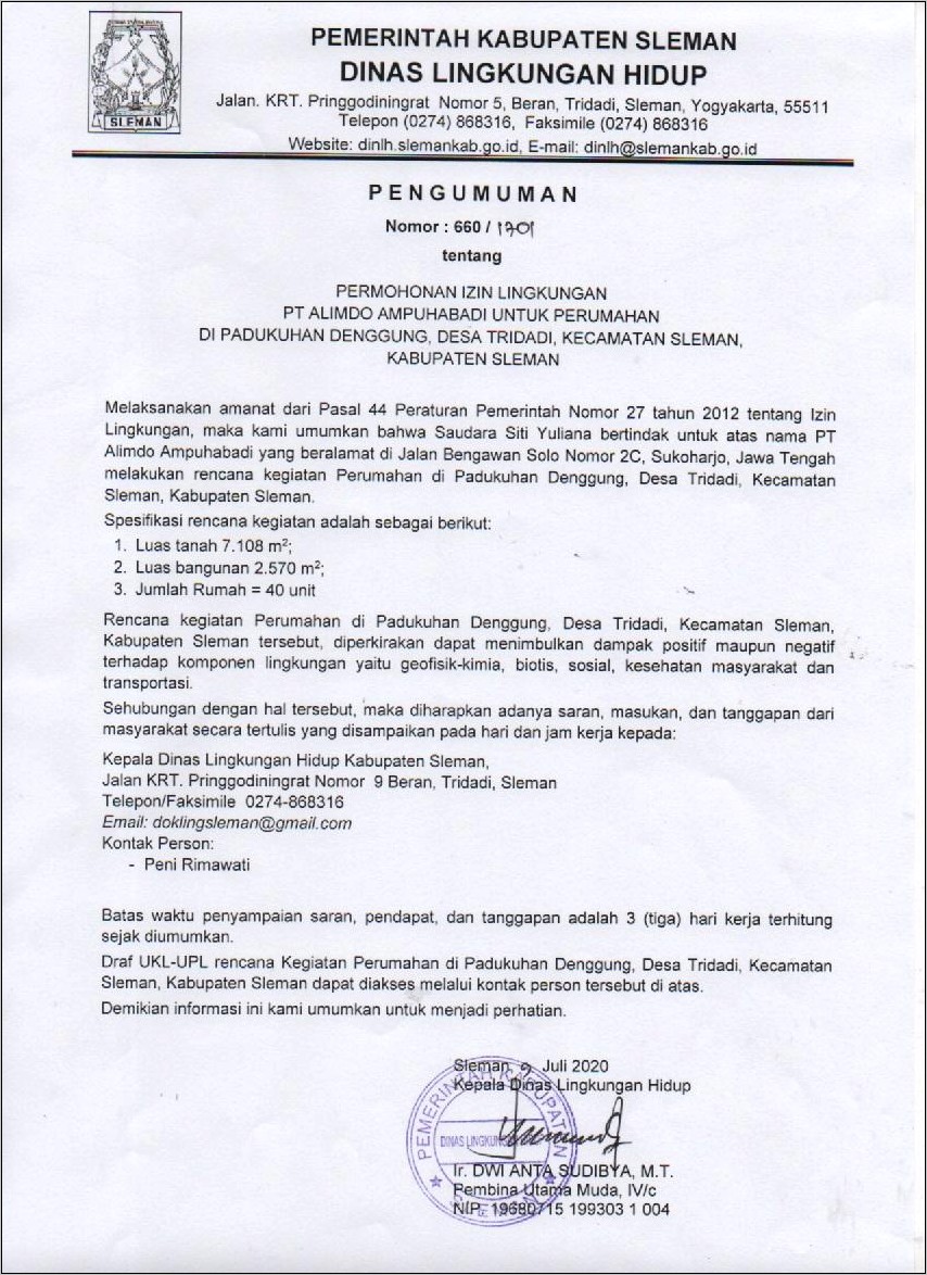 Contoh Surat Permohonan Amdal Dan Ukl Upl