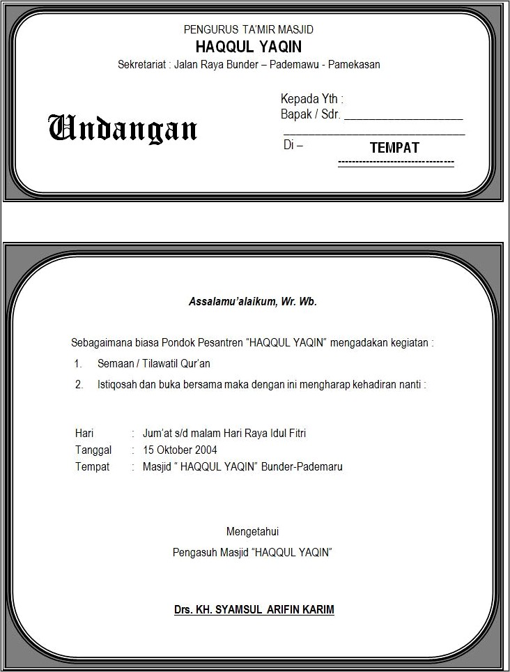 Contoh Surat Permohonan Anak Yatim Untuk Menghadiri Acara Bukber