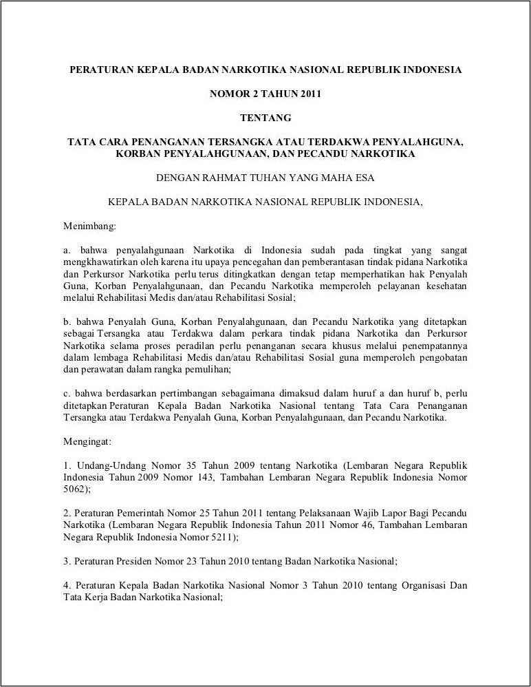 Contoh Surat Permohonan Asesmen Pecandu Narkotika