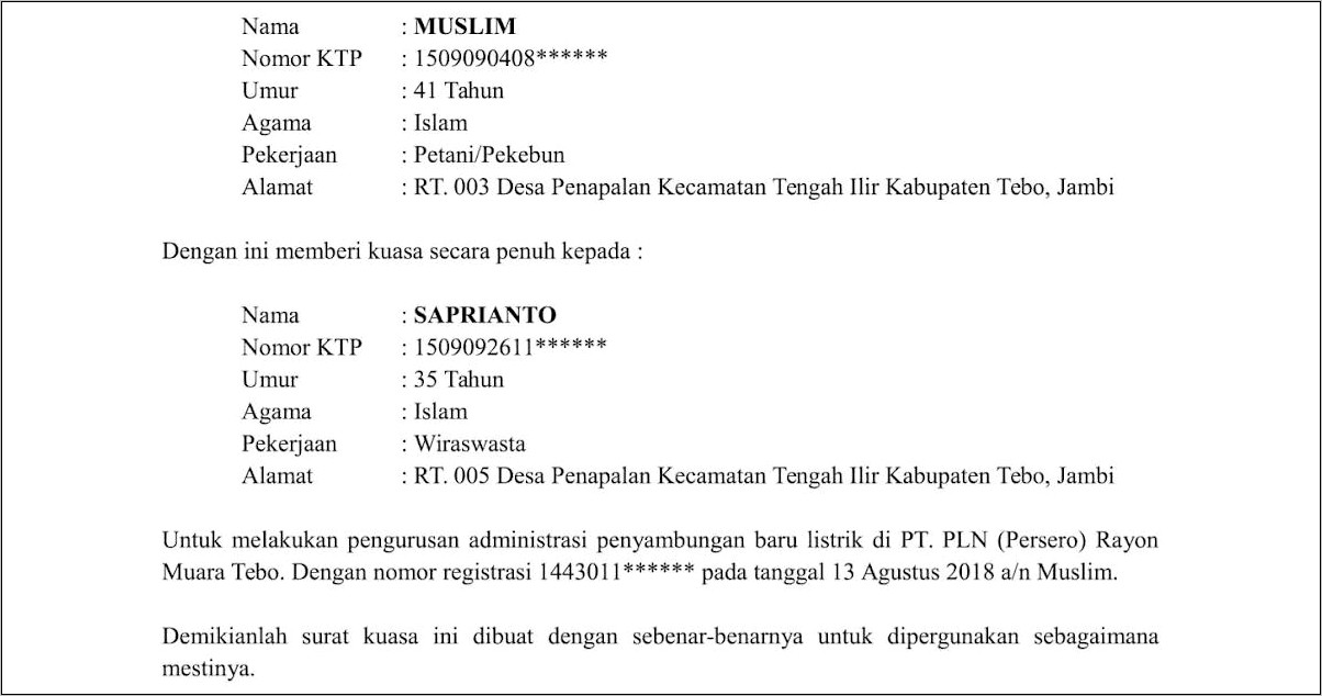 Contoh Surat Permohonan Balik Nama Kwh Listrik