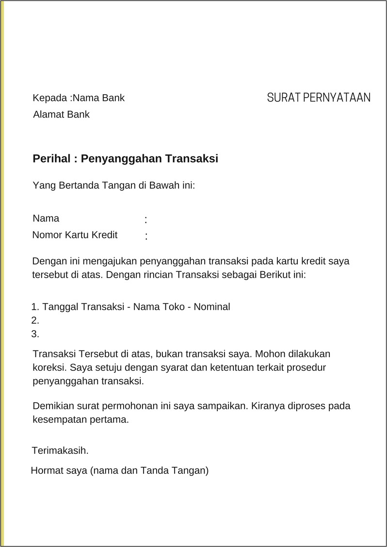 Contoh Surat Permohonan Balik Nama Telepon