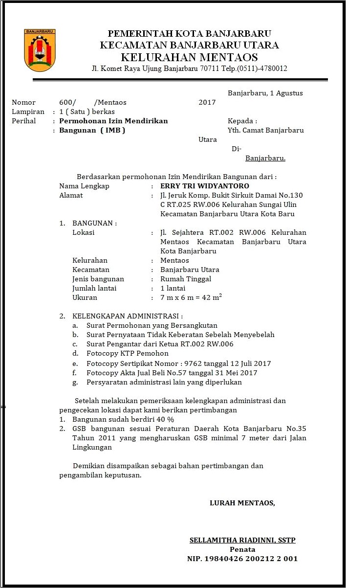 Contoh Surat Permohonan Bangunan