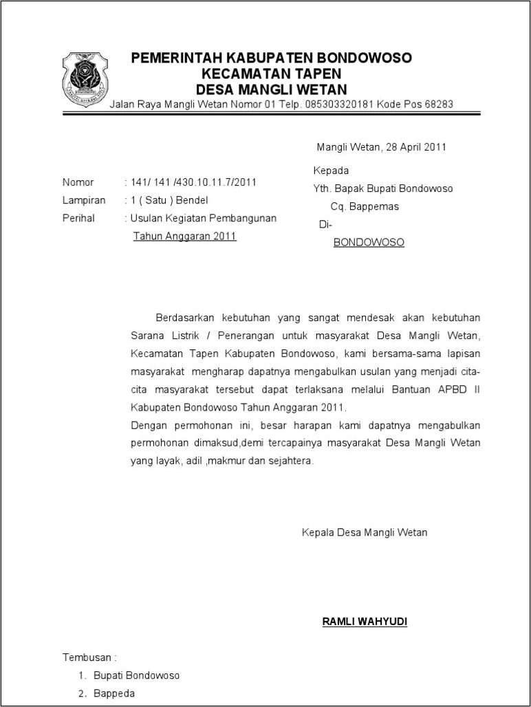 Contoh Surat Permohonan Bantuan Aspal Jalan