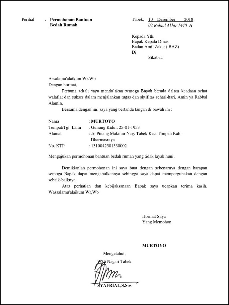 Contoh Surat Permohonan Bantuan Atau Proposal