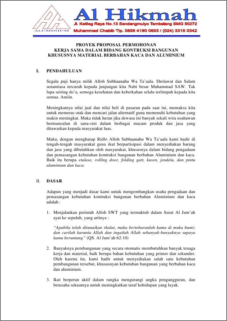 Contoh Surat Permohonan Bantuan Bahan Material