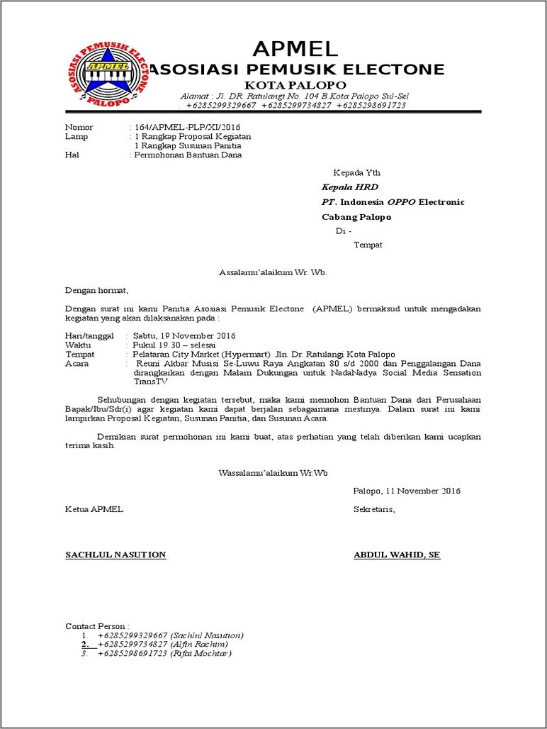 Contoh Surat Permohonan Bantuan Bank Sulutgo