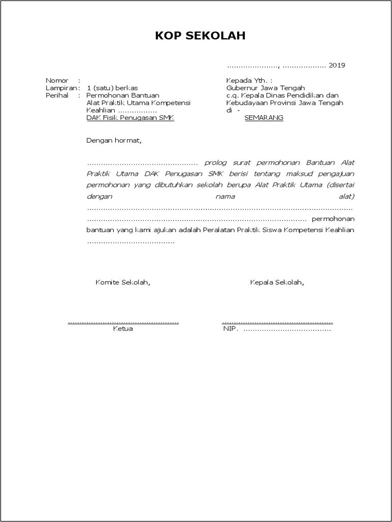 Contoh Surat Permohonan Bantuan Dak