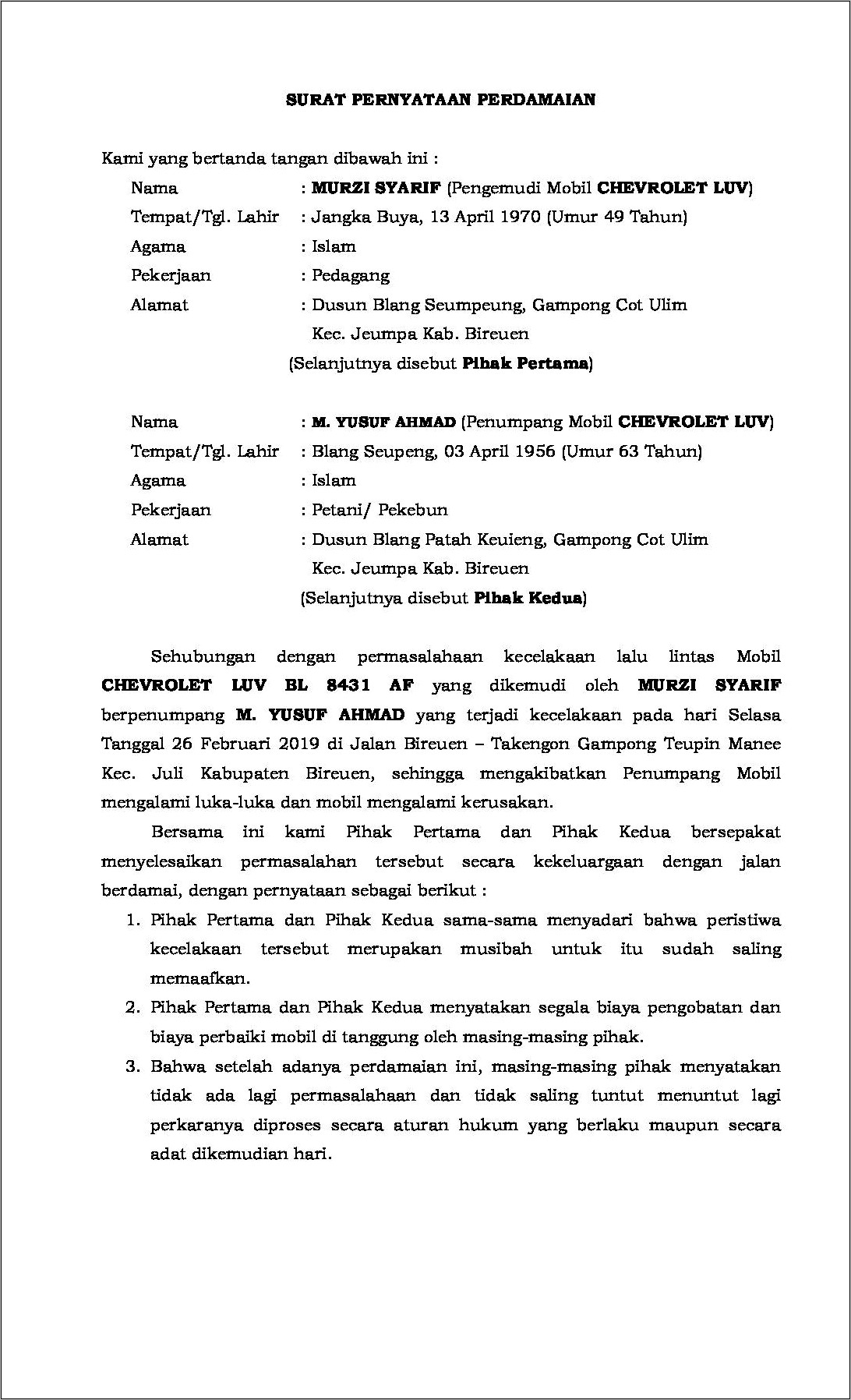 Contoh Surat Permohonan Bantuan Dana Kecelakaan