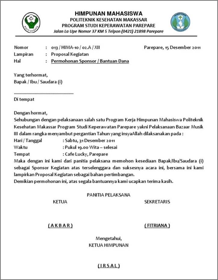 Contoh Surat Permohonan Bantuan Dana Kegiatan Karang Taruna