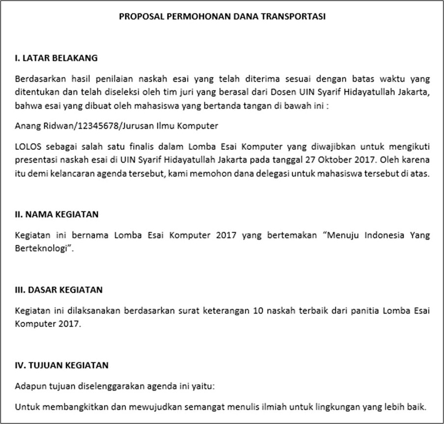 Contoh Surat Permohonan Bantuan Dana Kegiatan Lomba