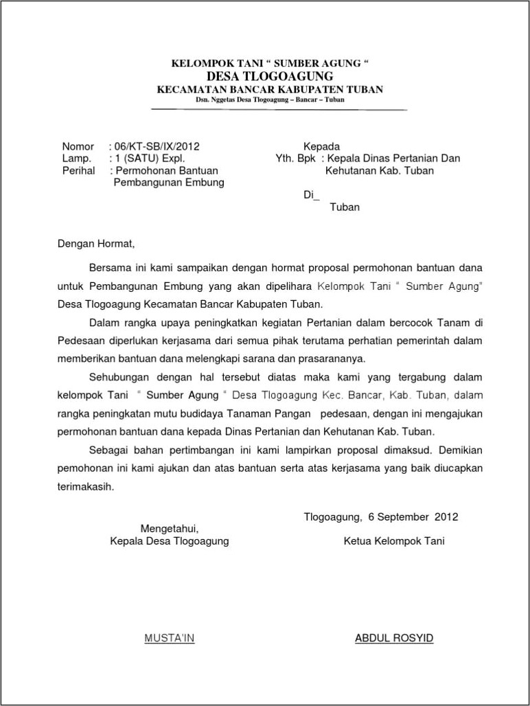 Contoh Surat Permohonan Bantuan Dinas Kebersihan