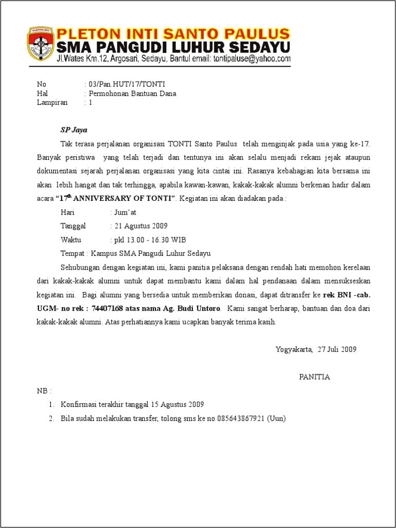 Contoh Surat Permohonan Bantuan Donasi