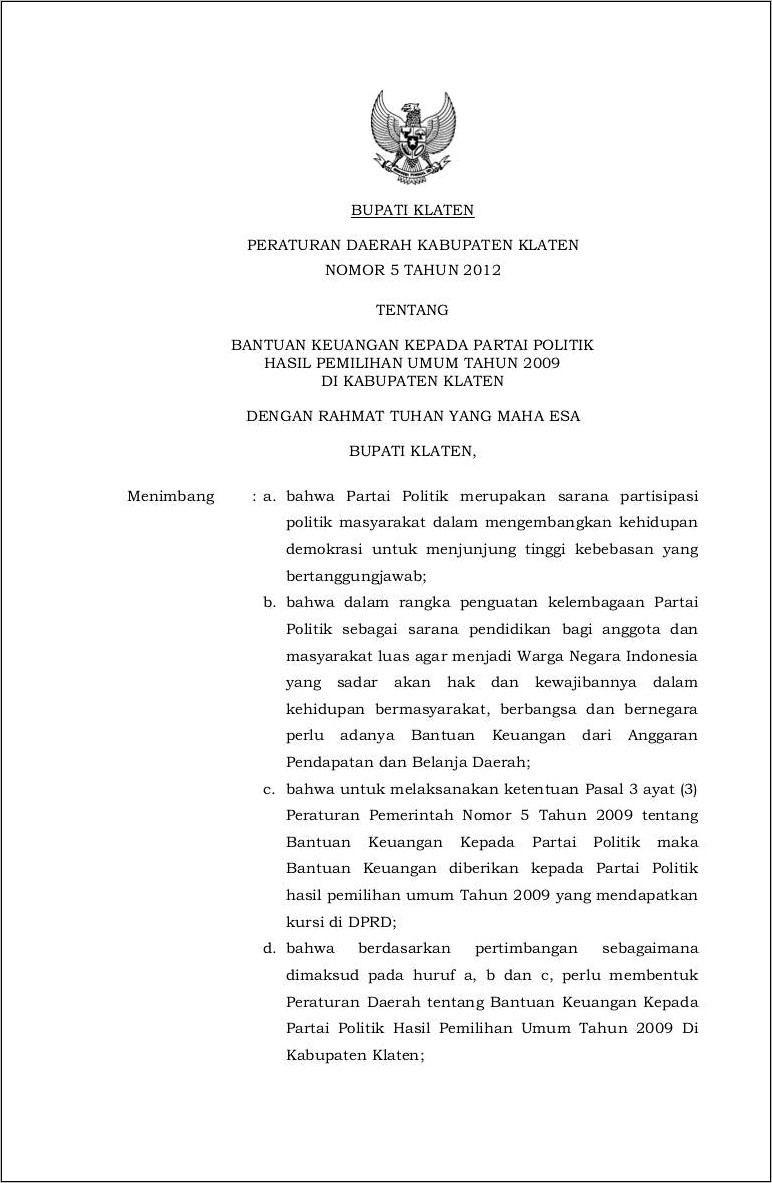 Contoh Surat Permohonan Bantuan Keuangan Partai Politik Ke Bupati