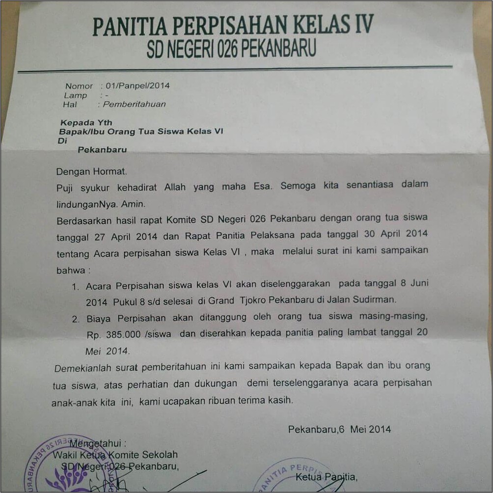 Contoh Surat Permohonan Bantuan Komite Sekolah