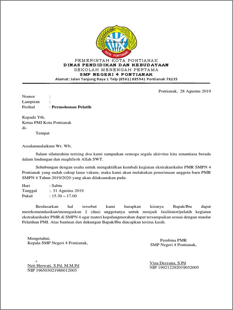 Contoh Surat Permohonan Bantuan Pelatih Pbb Untekstrauk