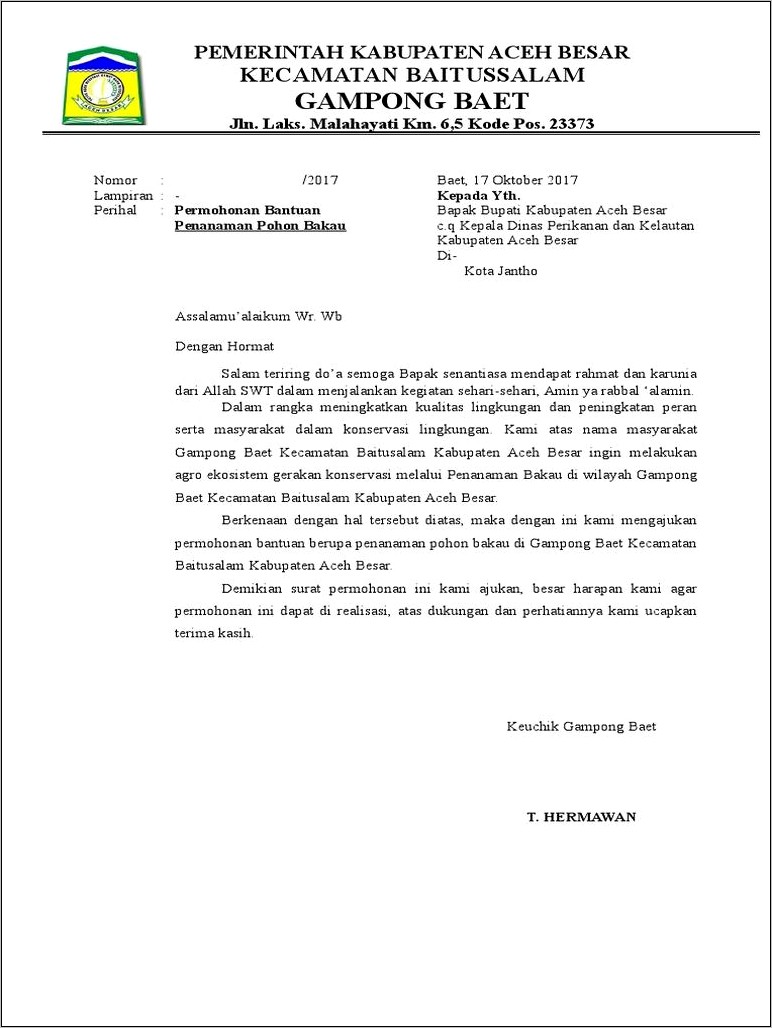 Contoh Surat Permohonan Bantuan Pembangunan