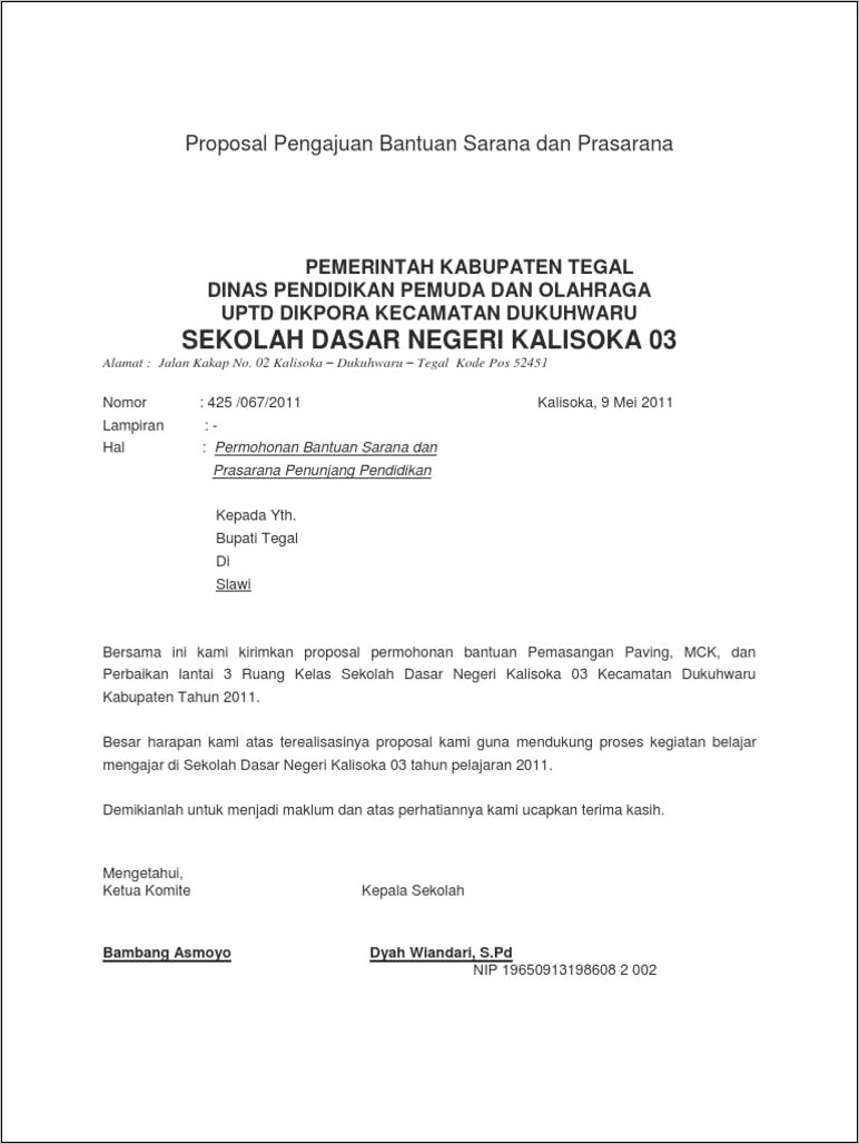 Contoh Surat Permohonan Bantuan Sarana Dan Prasarana Sekolah