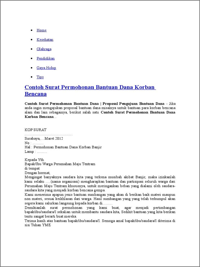 Surat Permohonan Bantuan Bencana Alam Format Administrasi Desa Riset