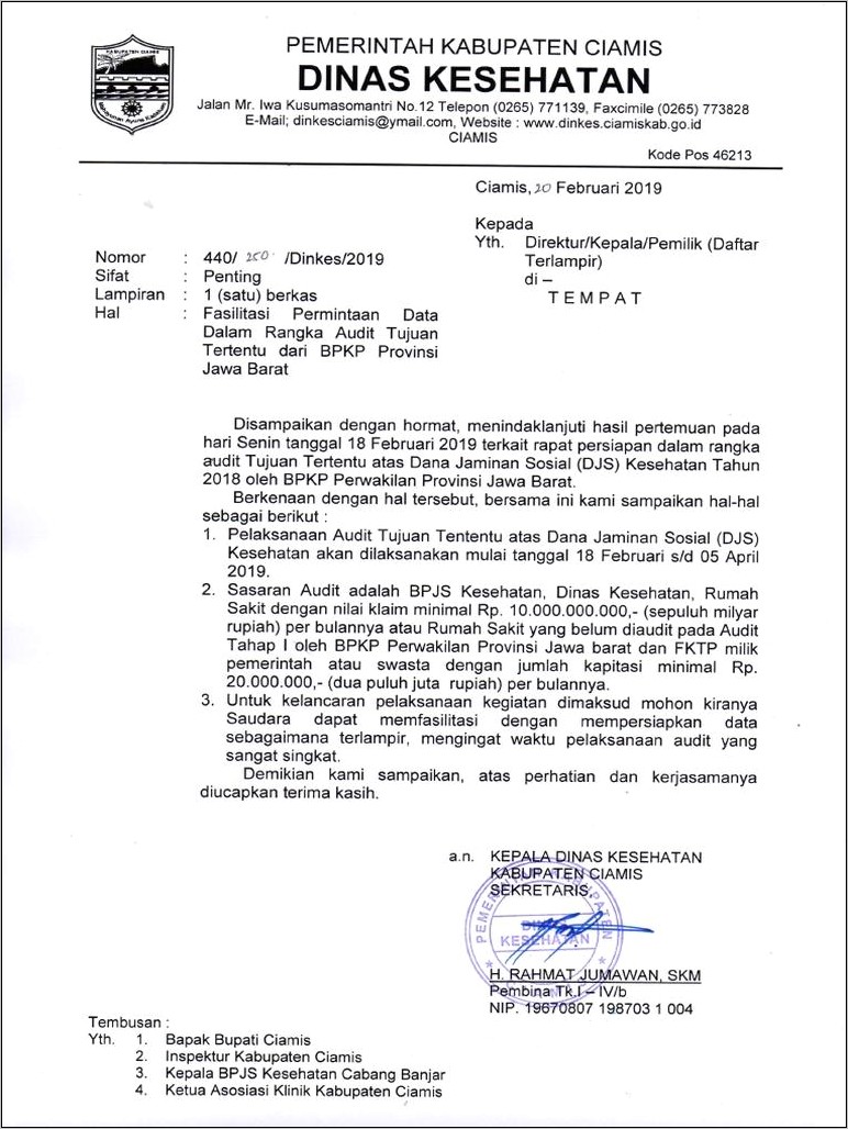 Contoh Surat Permohonan Bantuan Tenaga Kesehatan