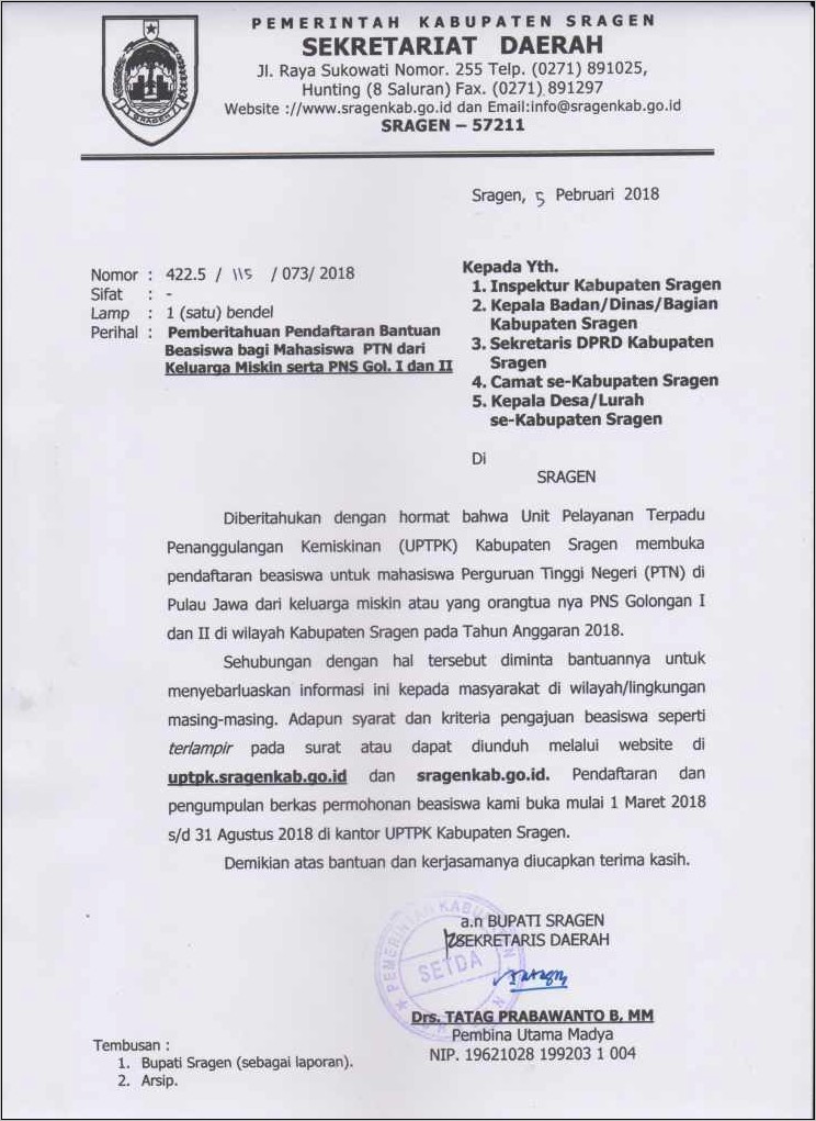 Contoh Surat Permohonan Beasiswa Kepada Bupati Pdf