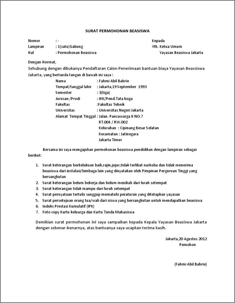 Contoh Surat Permohonan Beasiswa Pemda Doc