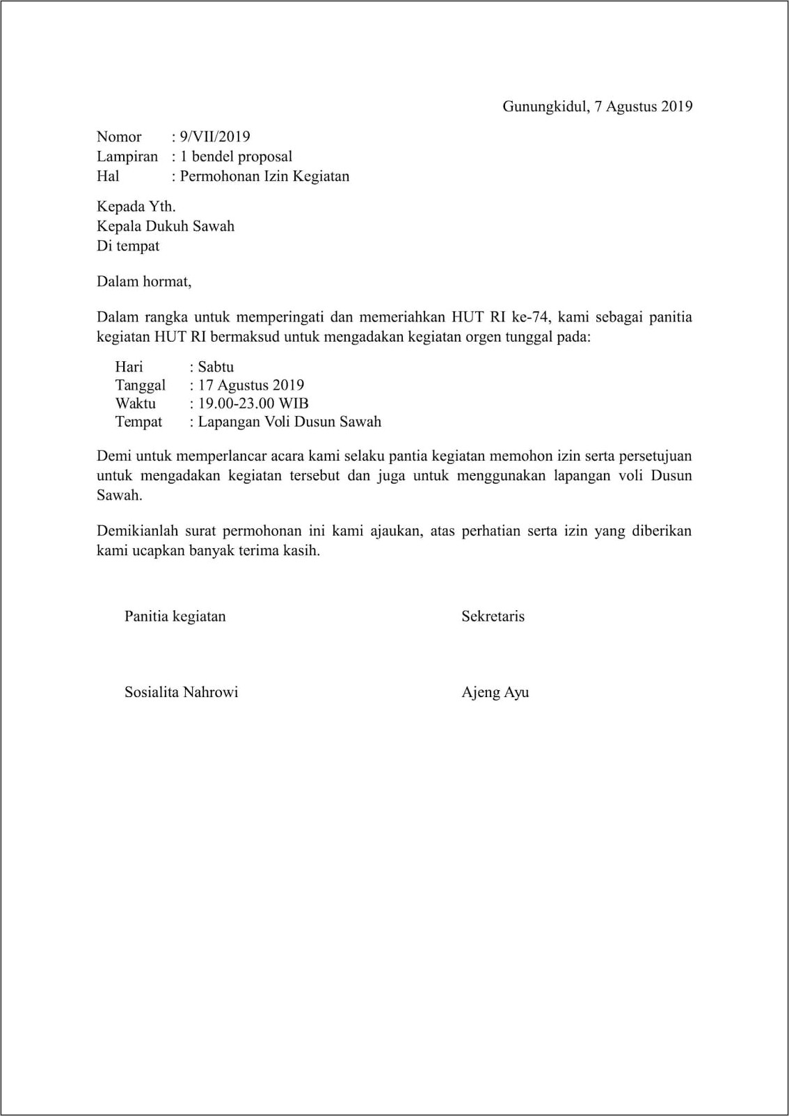 Contoh Surat Permohonan Biara