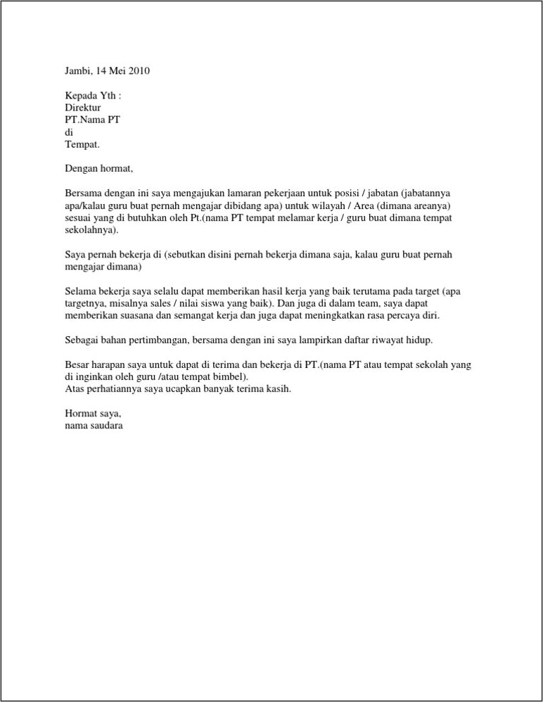 Contoh Surat Permohonan Bimbel
