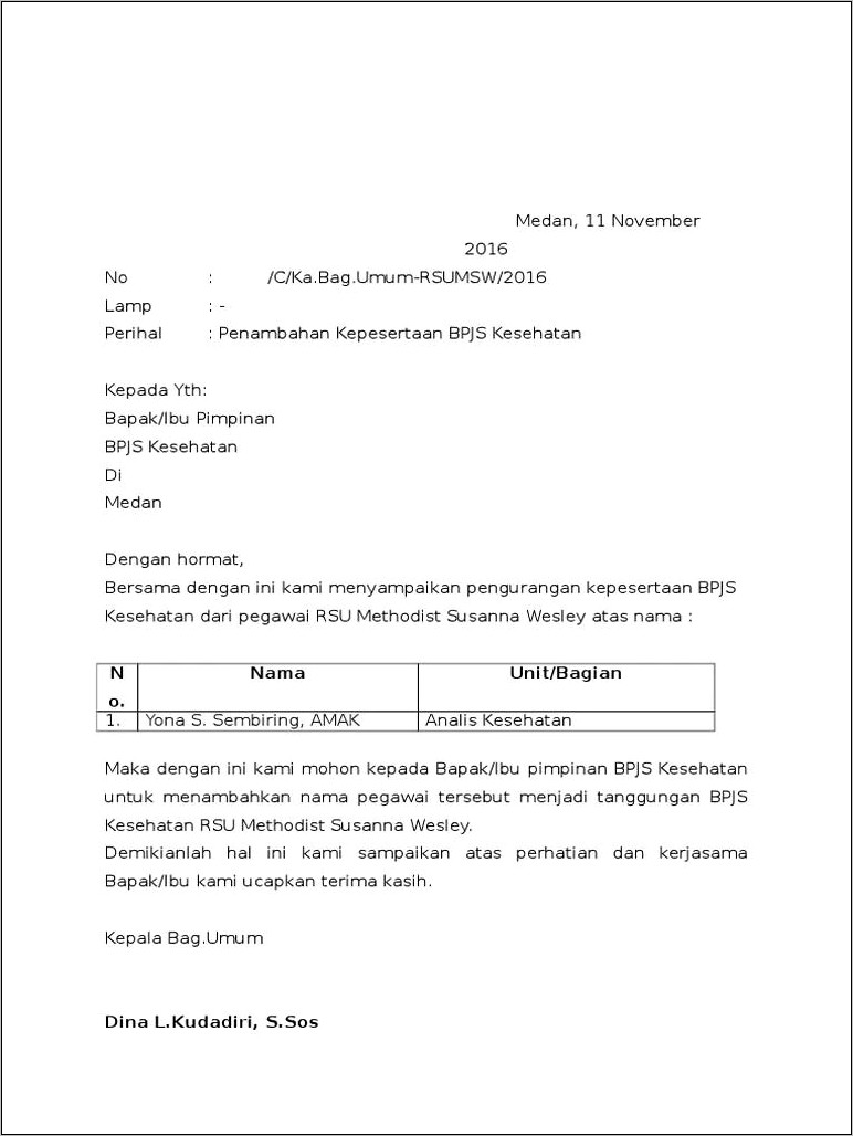 Contoh Surat Permohonan Bpjs Ketenagakerjaan