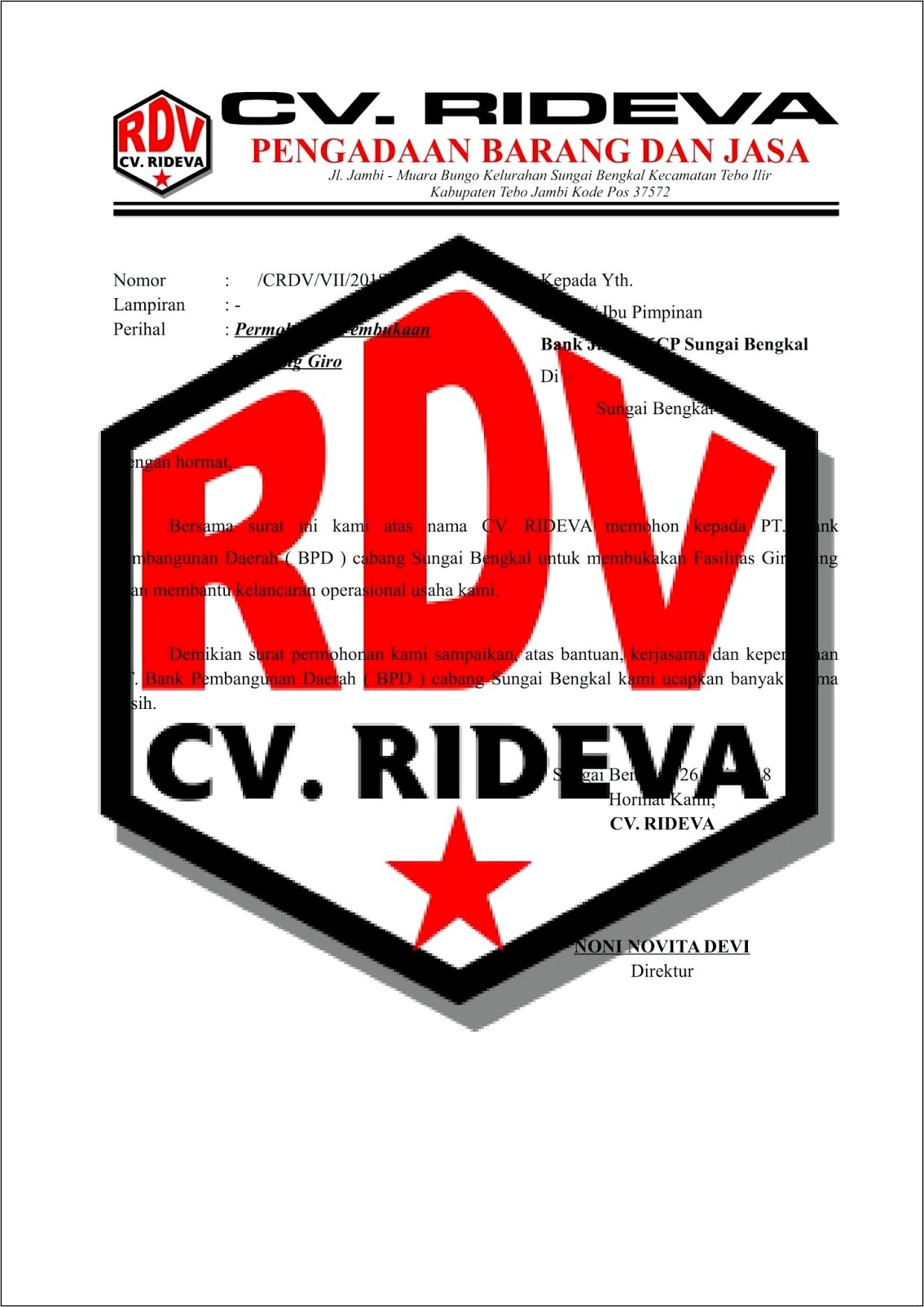 Contoh Surat Permohonan Buka Rekening Bri Untuk Cv